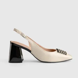 Block Heel Court Slingback Beige/Black 11163
