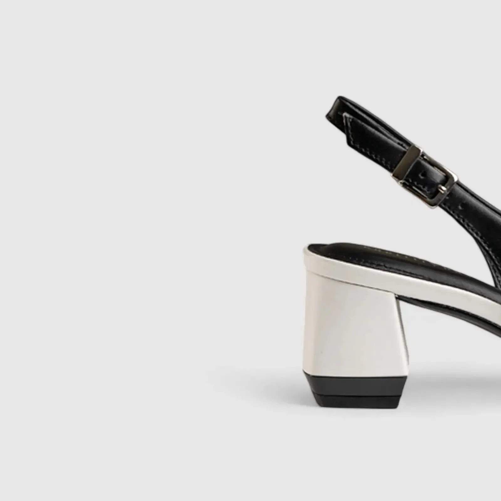 Block Heel Leather Sandal Black White 7059