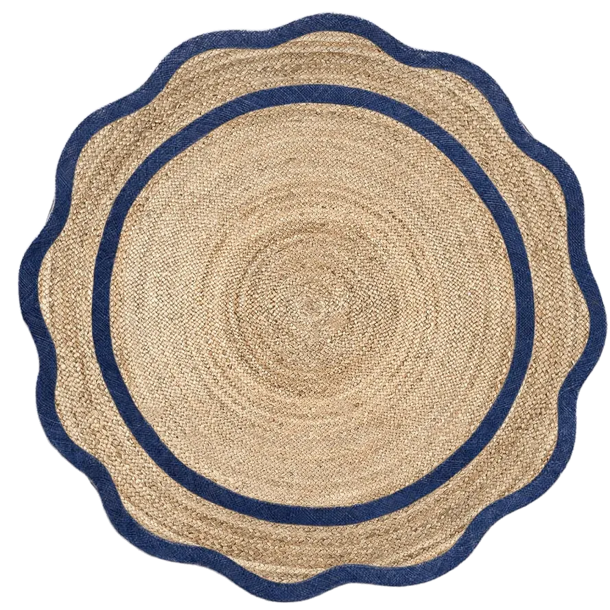 Blue Cotton Scalloped Jute Round Placemats - Set of 10