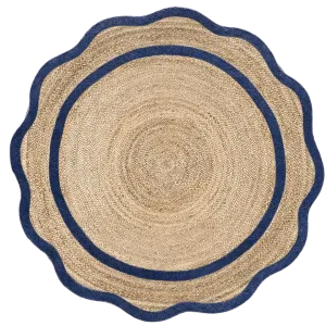 Blue Cotton Scalloped Jute Round Placemats - Set of 10