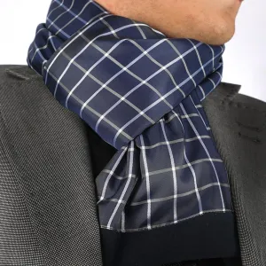 Blue White Squares Mens Silk Scarf - Designer neck scarf for winters