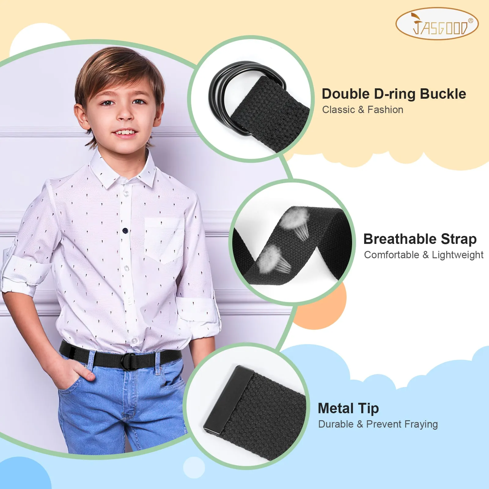 Boy's Belt JASGOOD Kids Canvas Web Belt Football Belt with Double D-ring Buckle