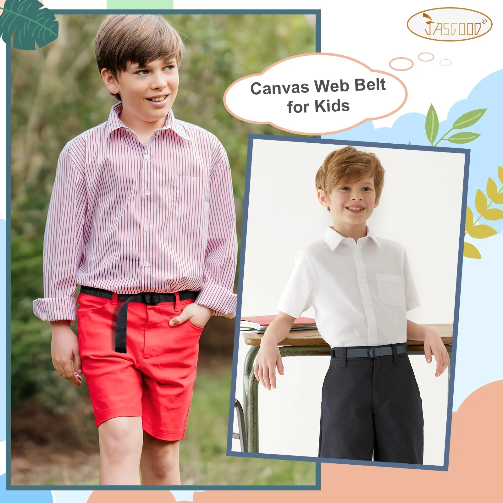 Boy's Belt JASGOOD Kids Canvas Web Belt Football Belt with Double D-ring Buckle