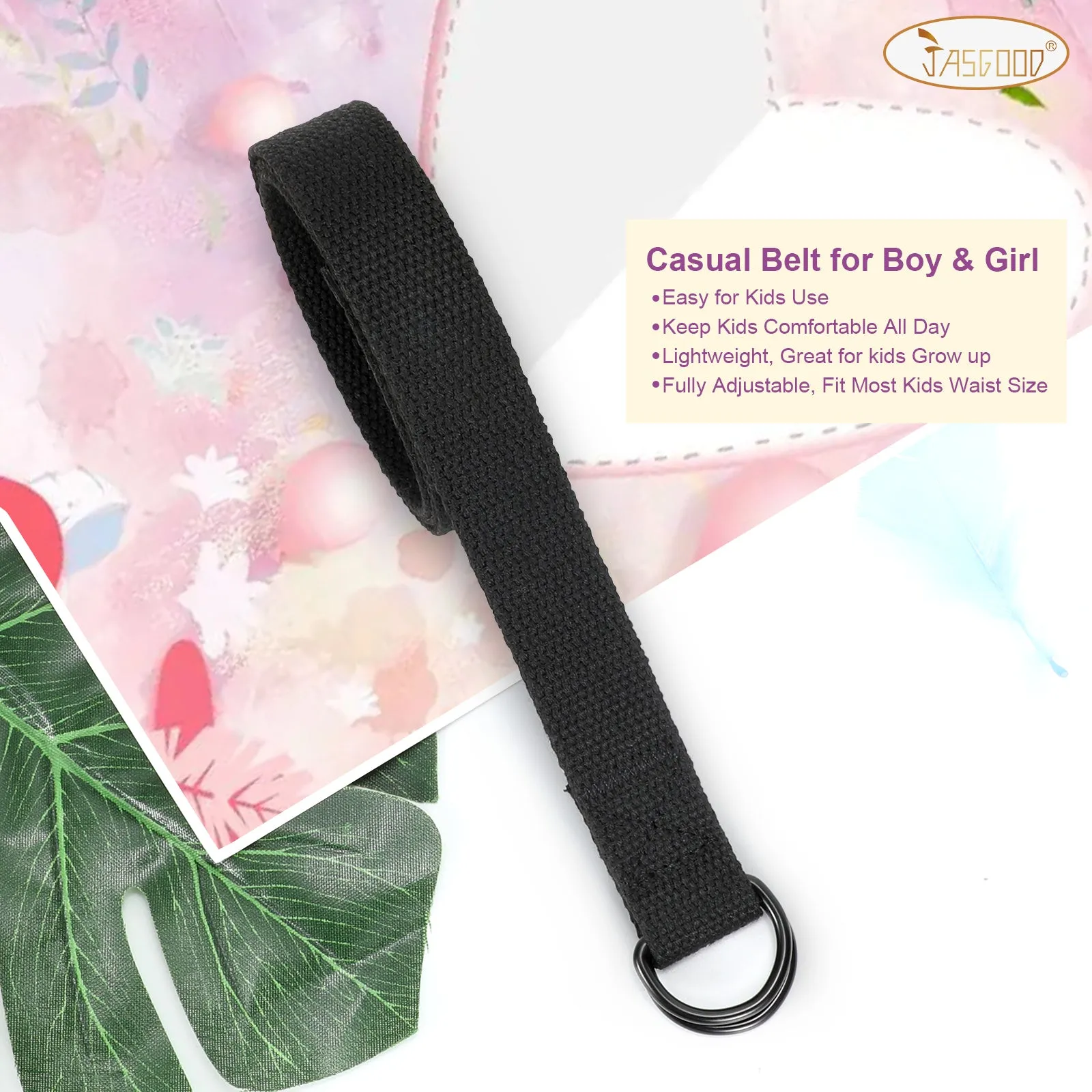 Boy's Belt JASGOOD Kids Canvas Web Belt Football Belt with Double D-ring Buckle