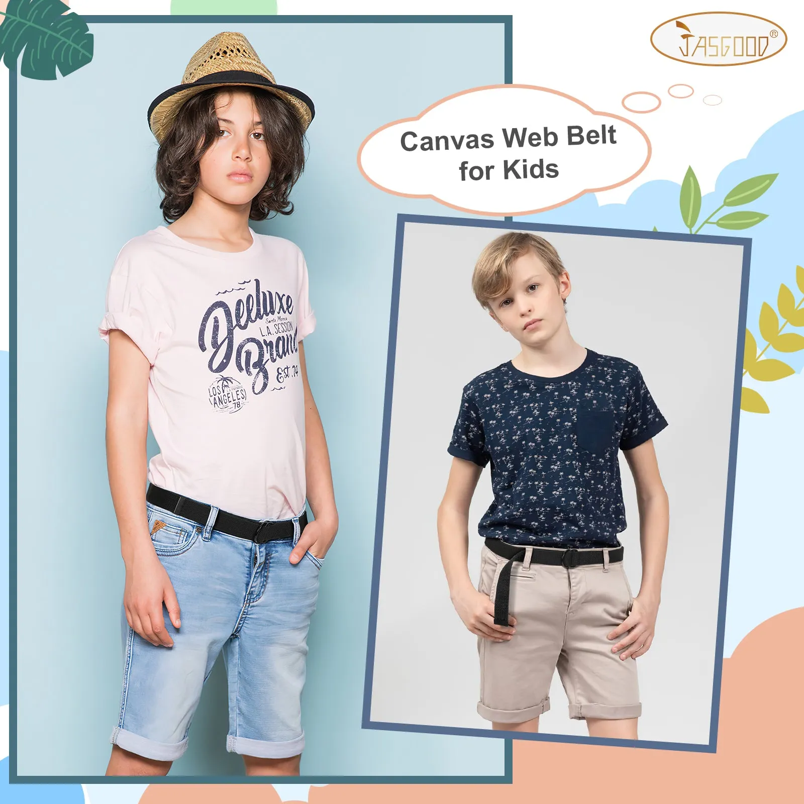 Boy's Belt JASGOOD Kids Canvas Web Belt Football Belt with Double D-ring Buckle