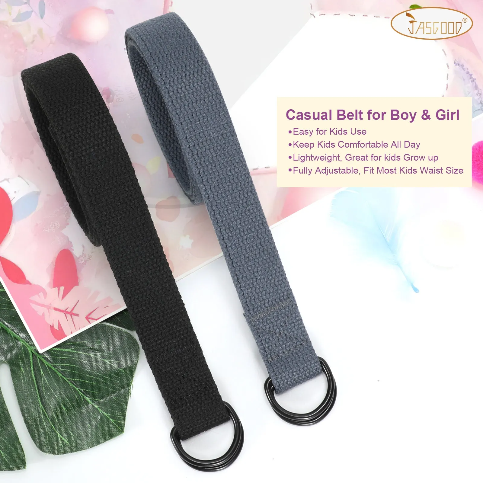 Boy's Belt JASGOOD Kids Canvas Web Belt Football Belt with Double D-ring Buckle