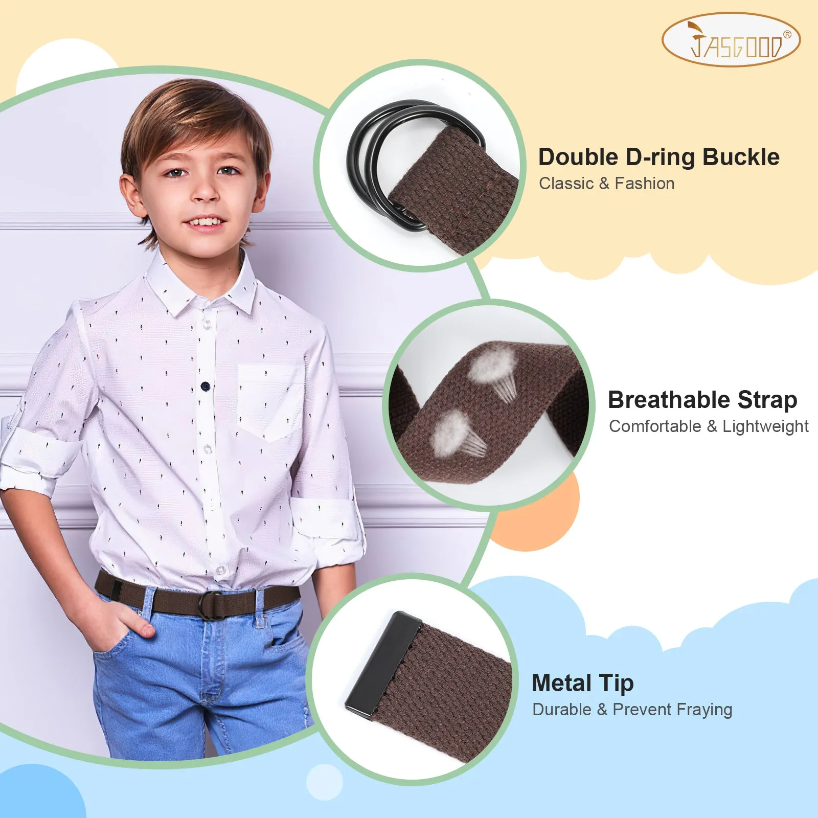 Boy's Belt JASGOOD Kids Canvas Web Belt Football Belt with Double D-ring Buckle