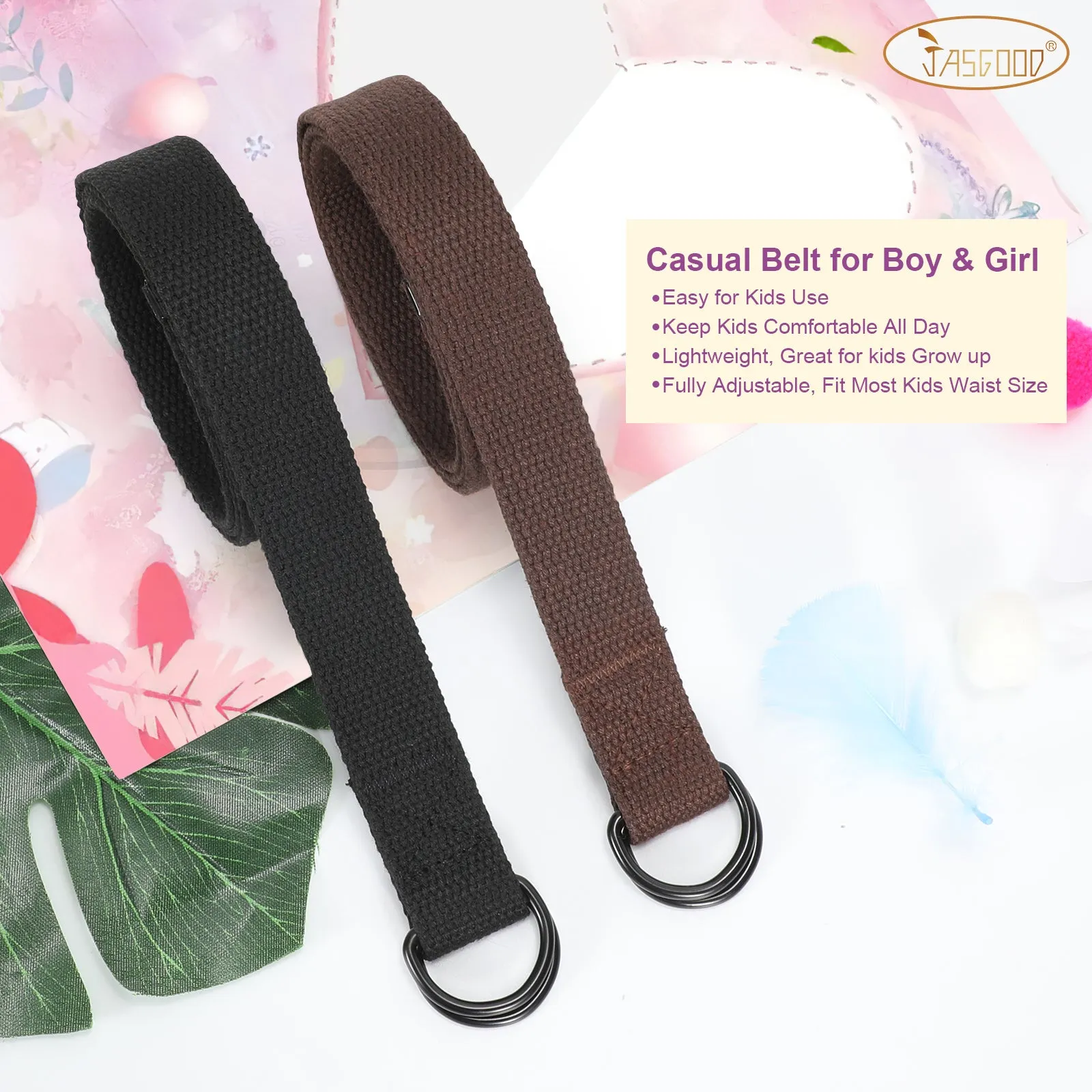 Boy's Belt JASGOOD Kids Canvas Web Belt Football Belt with Double D-ring Buckle