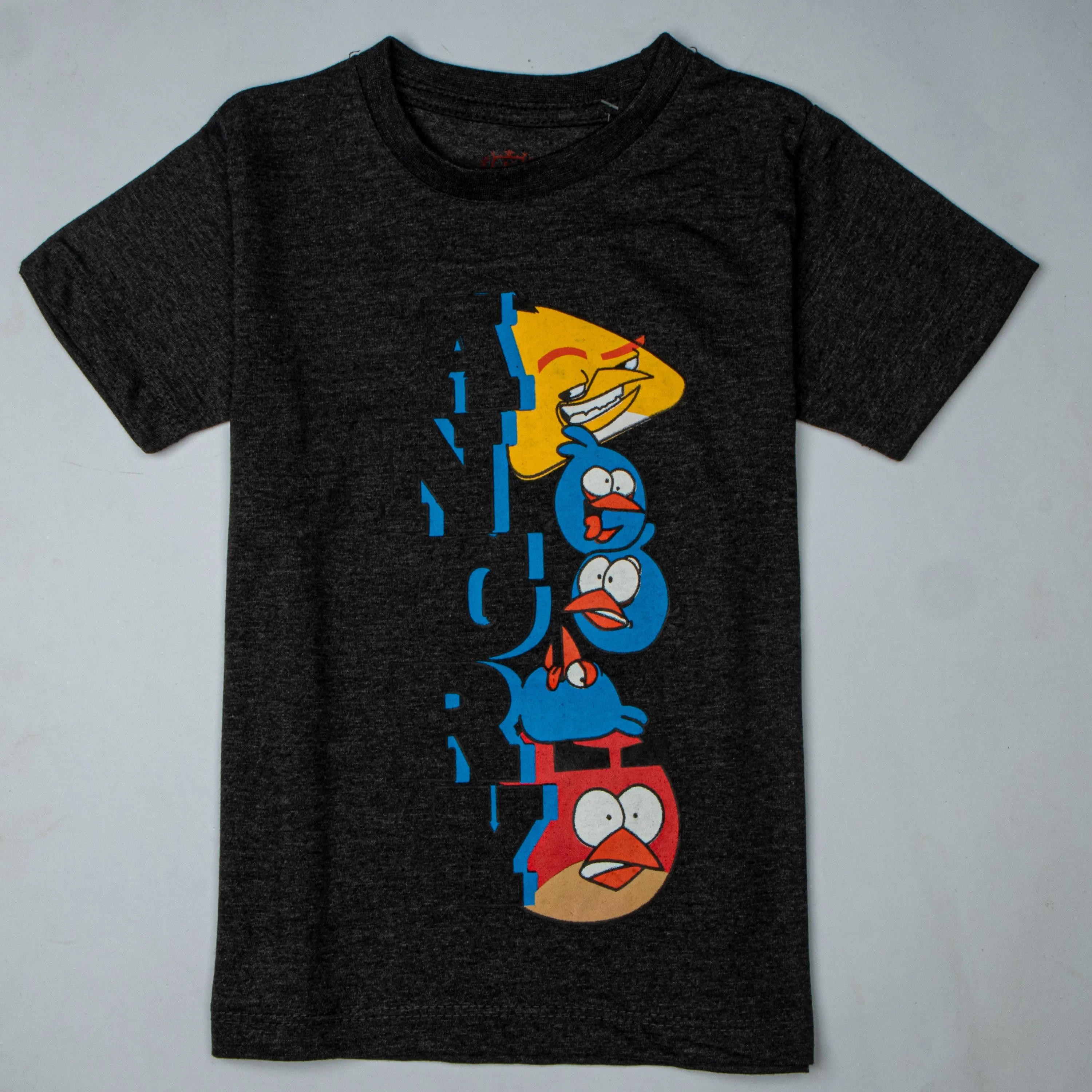 Boys Half Sleeves-Printed T-Shirt Charcoal (Angry-Bird)