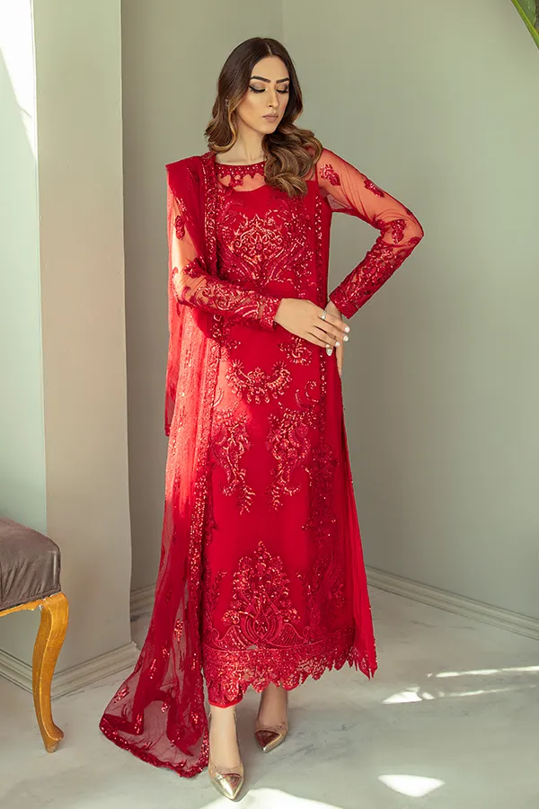 Brittle Red Embroidered Pakistani Salwar Kameez Dupatta Salwar Suit