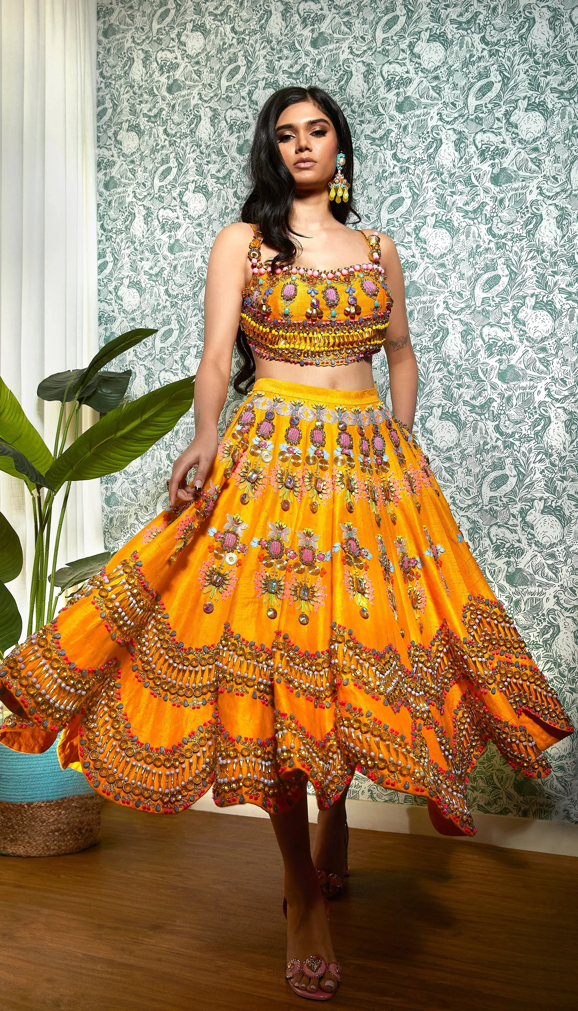 BUMBLEBEE : MANGO EMBELLISHED HALF LEHENGA SET.