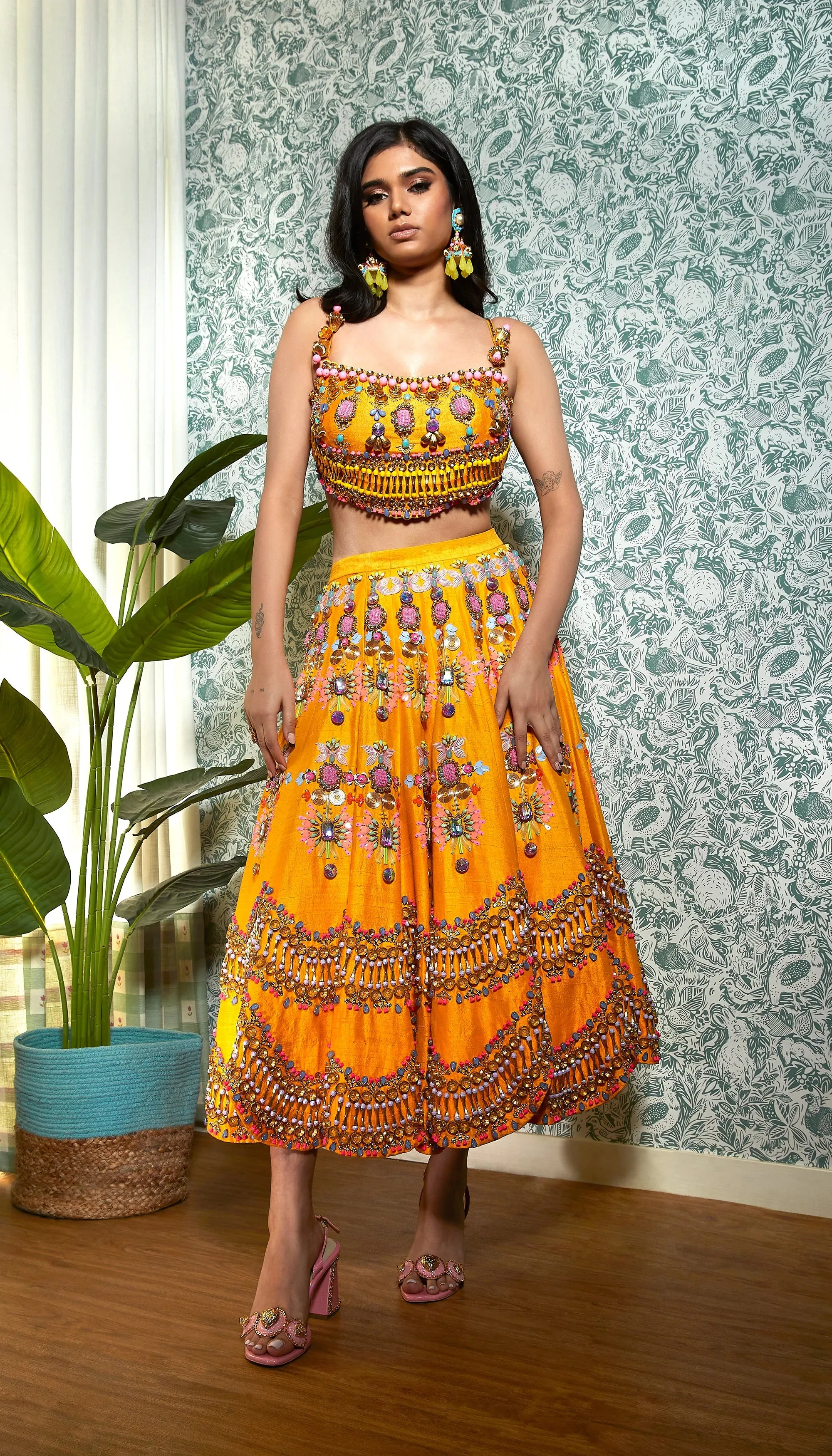 BUMBLEBEE : MANGO EMBELLISHED HALF LEHENGA SET.