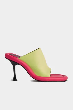 Bumper-Tube Leather Mules in Yellow and Fuchsia