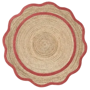 Burgundy Cotton Scalloped Jute Round Placemats - Set of 10