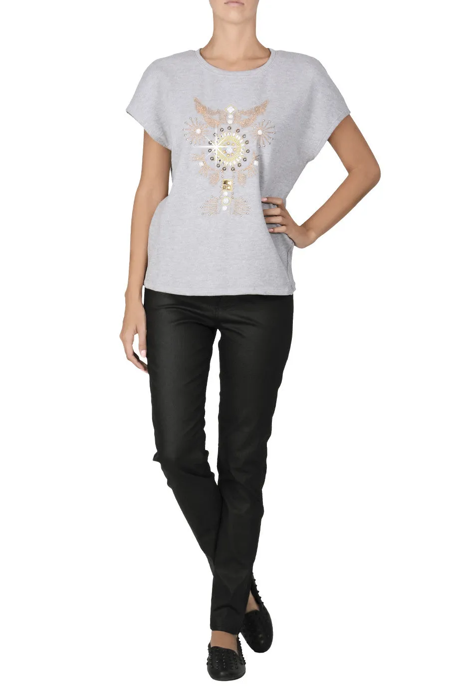 C BLOCK VANITY Grey Embellished Blouse