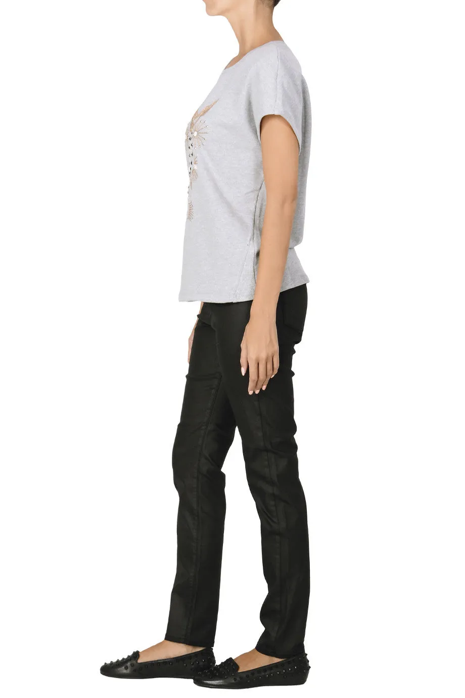 C BLOCK VANITY Grey Embellished Blouse
