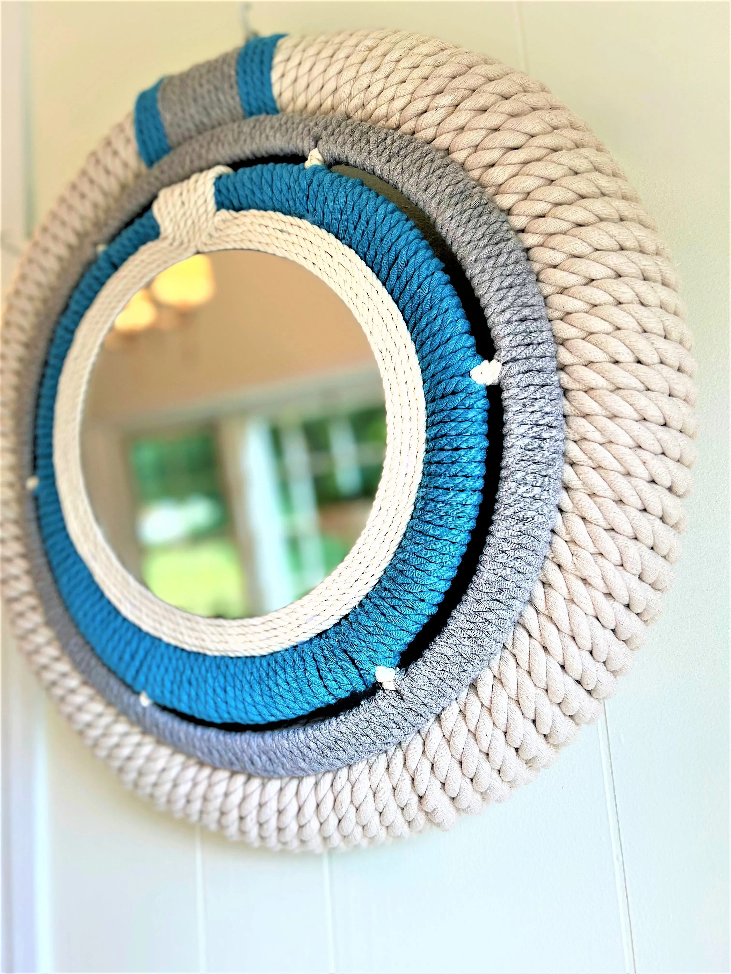 Cape Cod Nautical Coastal Round Rope Mirror, 19.5 X 8" Multi Color-Mirror