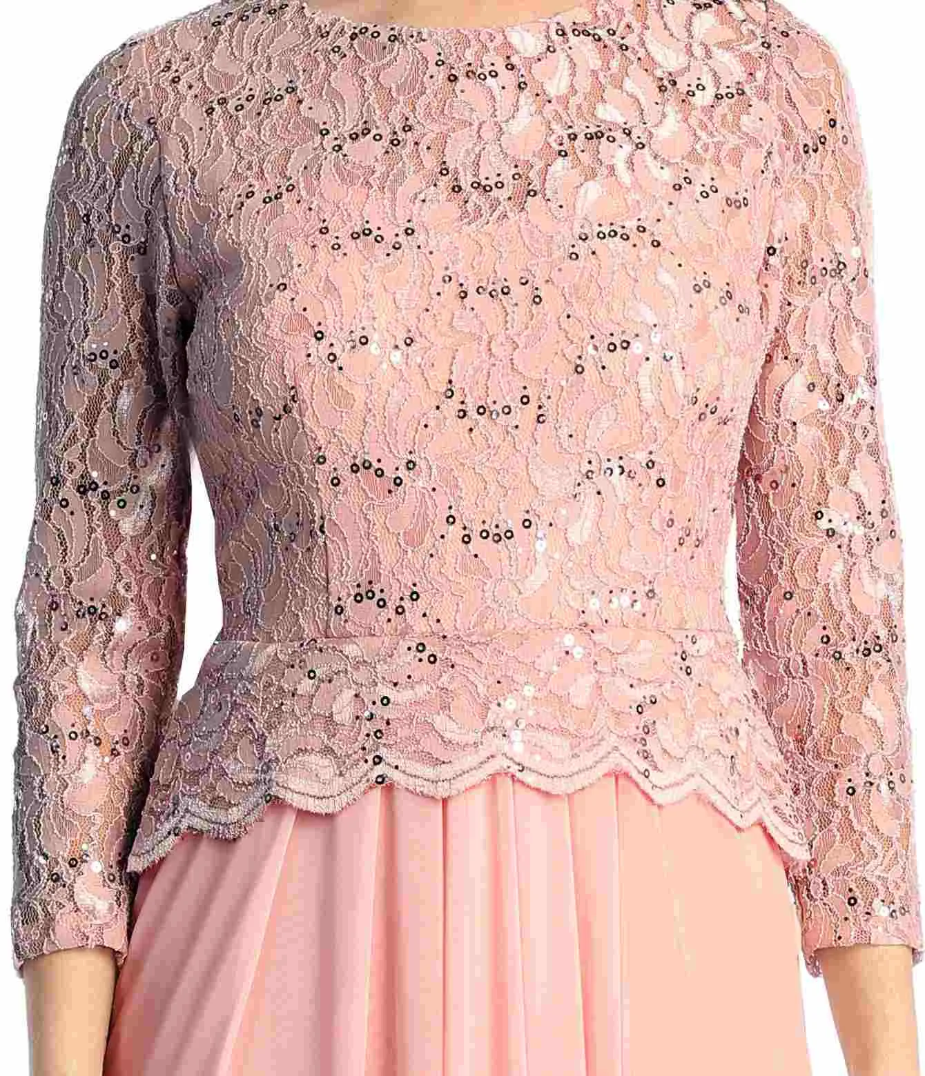 Celavie 6550-L Full Length Long Sleeve Evening Gown Lace Top High Neck