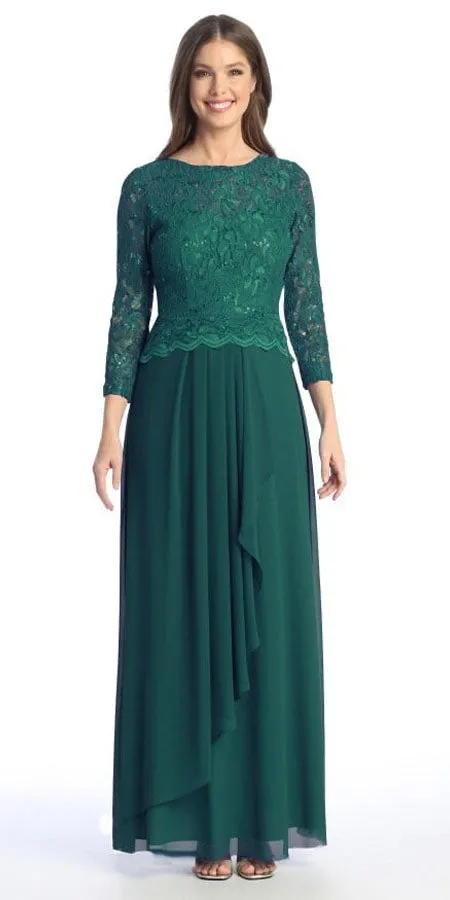 Celavie 6550-L Full Length Long Sleeve Evening Gown Lace Top High Neck