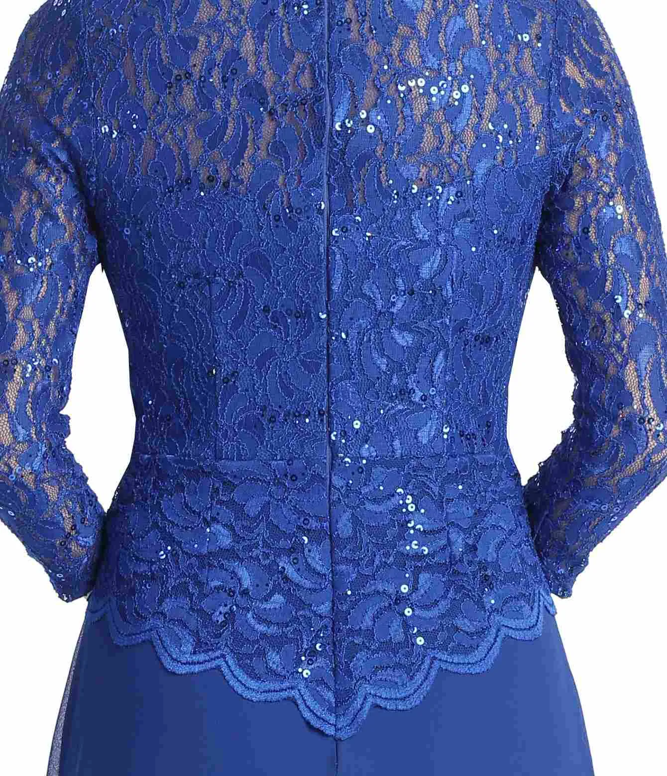 Celavie 6550-L Full Length Long Sleeve Evening Gown Lace Top High Neck