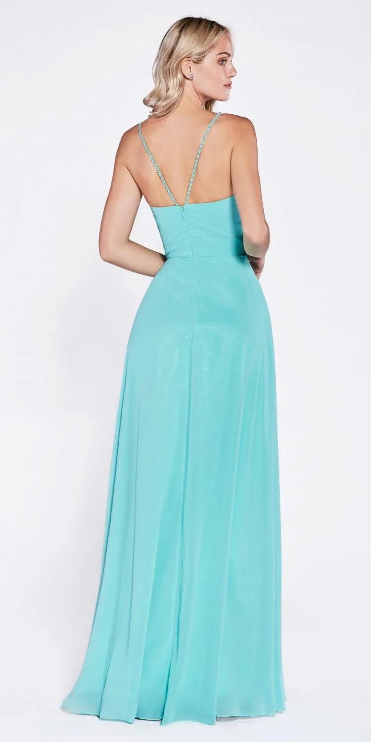 Cinderella Divine CH522 Plunging V-Neck Strappy Bodice A-Line Dress