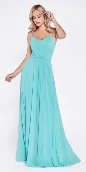 Cinderella Divine CH522 Plunging V-Neck Strappy Bodice A-Line Dress