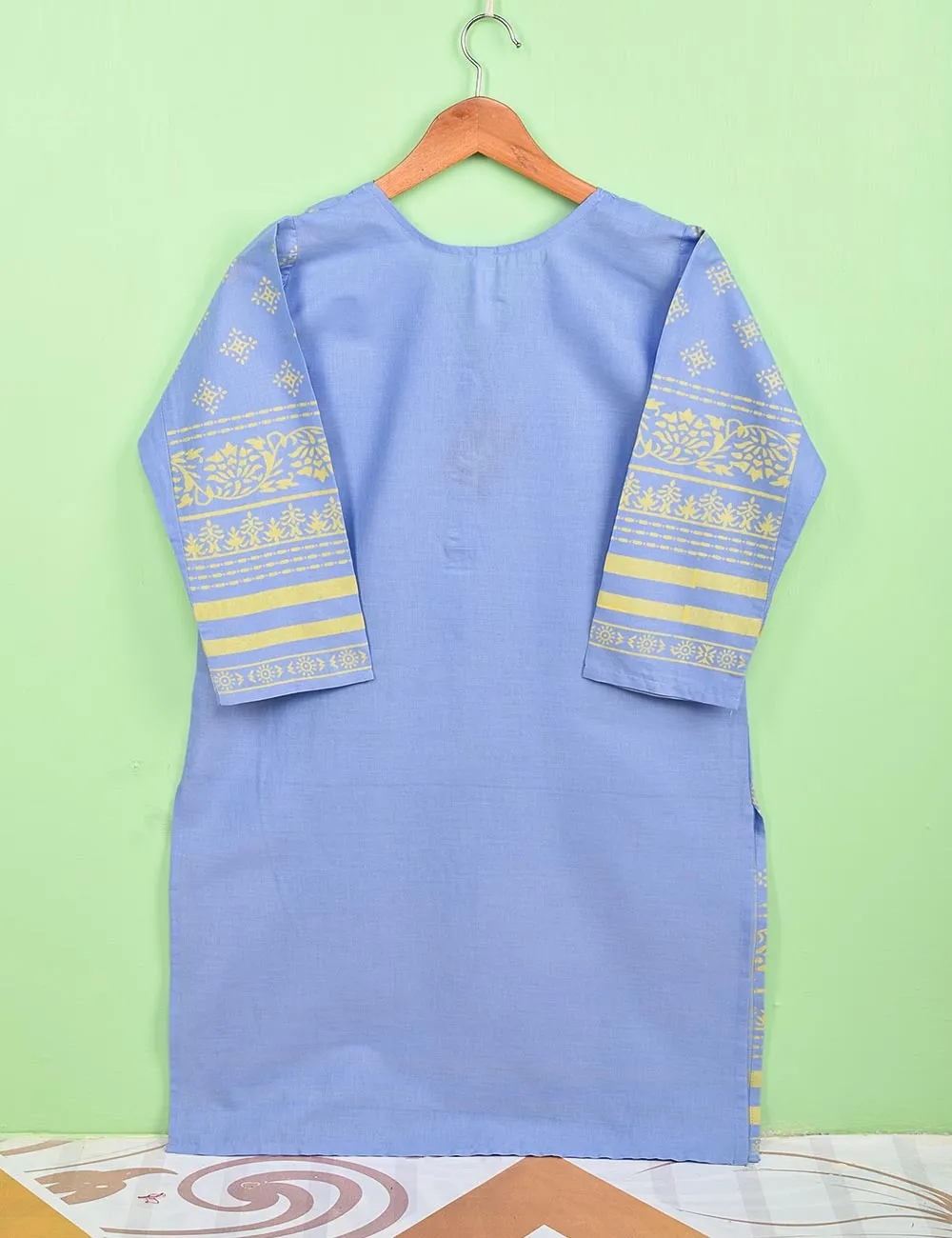 Cotton Printed Stitched Kurti Embellished With Tassels On Neckline - (TS-073A-BluishPurple)