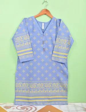 Cotton Printed Stitched Kurti Embellished With Tassels On Neckline - (TS-073A-BluishPurple)