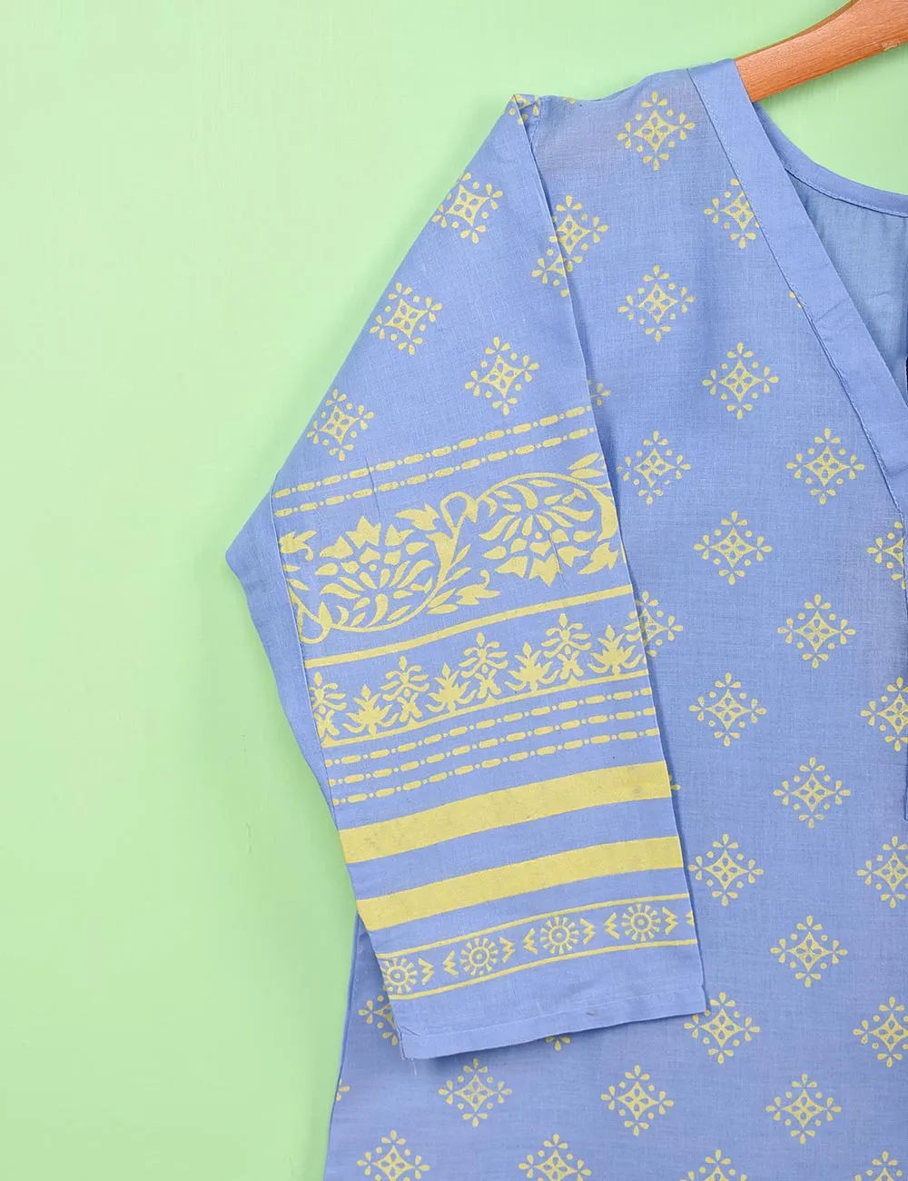 Cotton Printed Stitched Kurti Embellished With Tassels On Neckline - (TS-073A-BluishPurple)