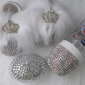 Crystals Baby Fur Shoes and Headband   Pacifier Box   Bottle Set