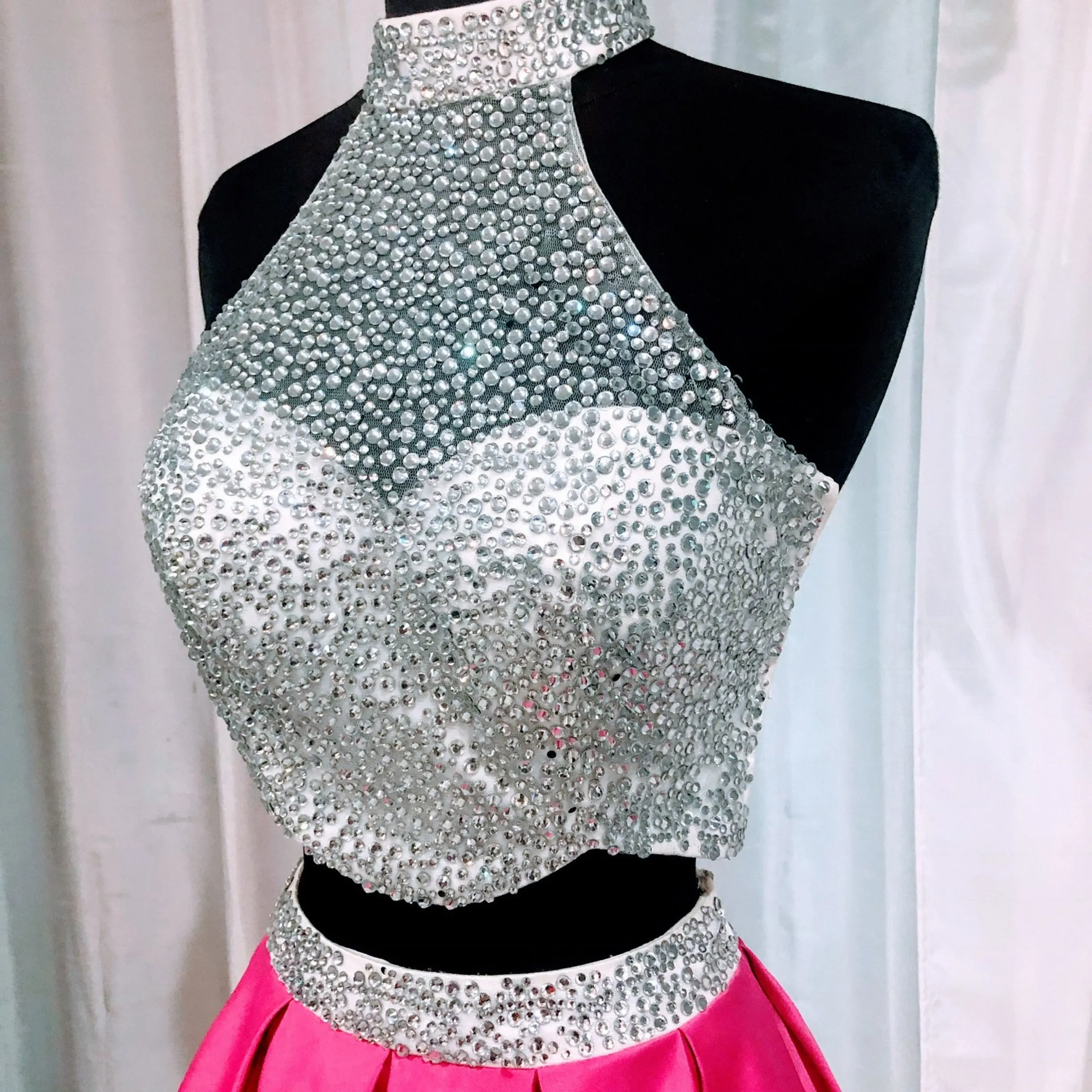 DAVE & JOHNNY Silver & Pink Two-Piece Halter Embellished Short Dress Size 0