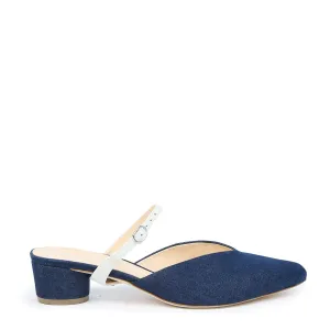 Denim V Slide   White Twiggy Strap