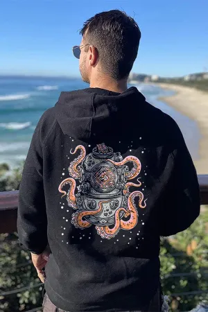 Diver Octopus Printed Casual Hoodie