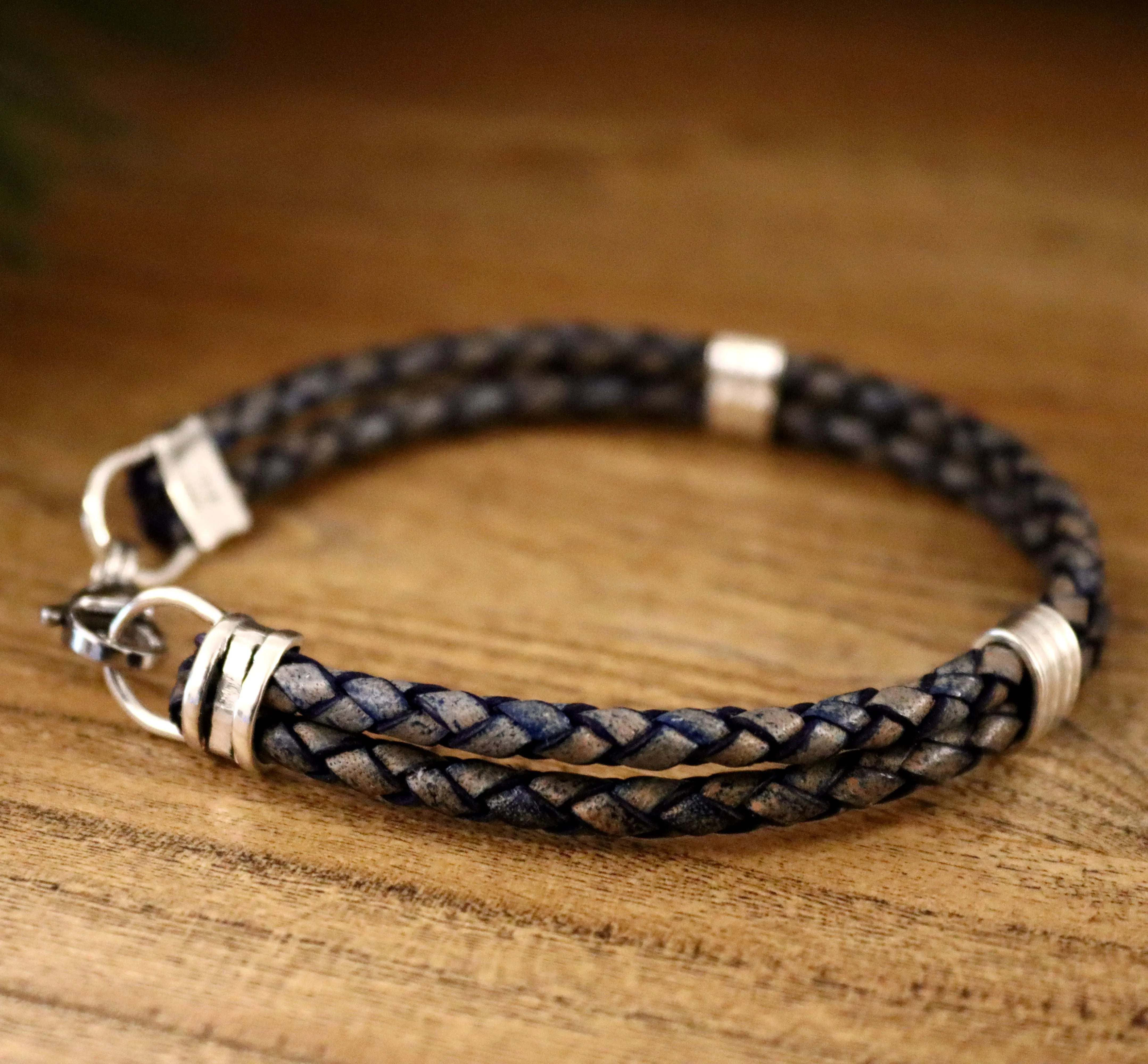Double Layer Mens Leather Bracelet
