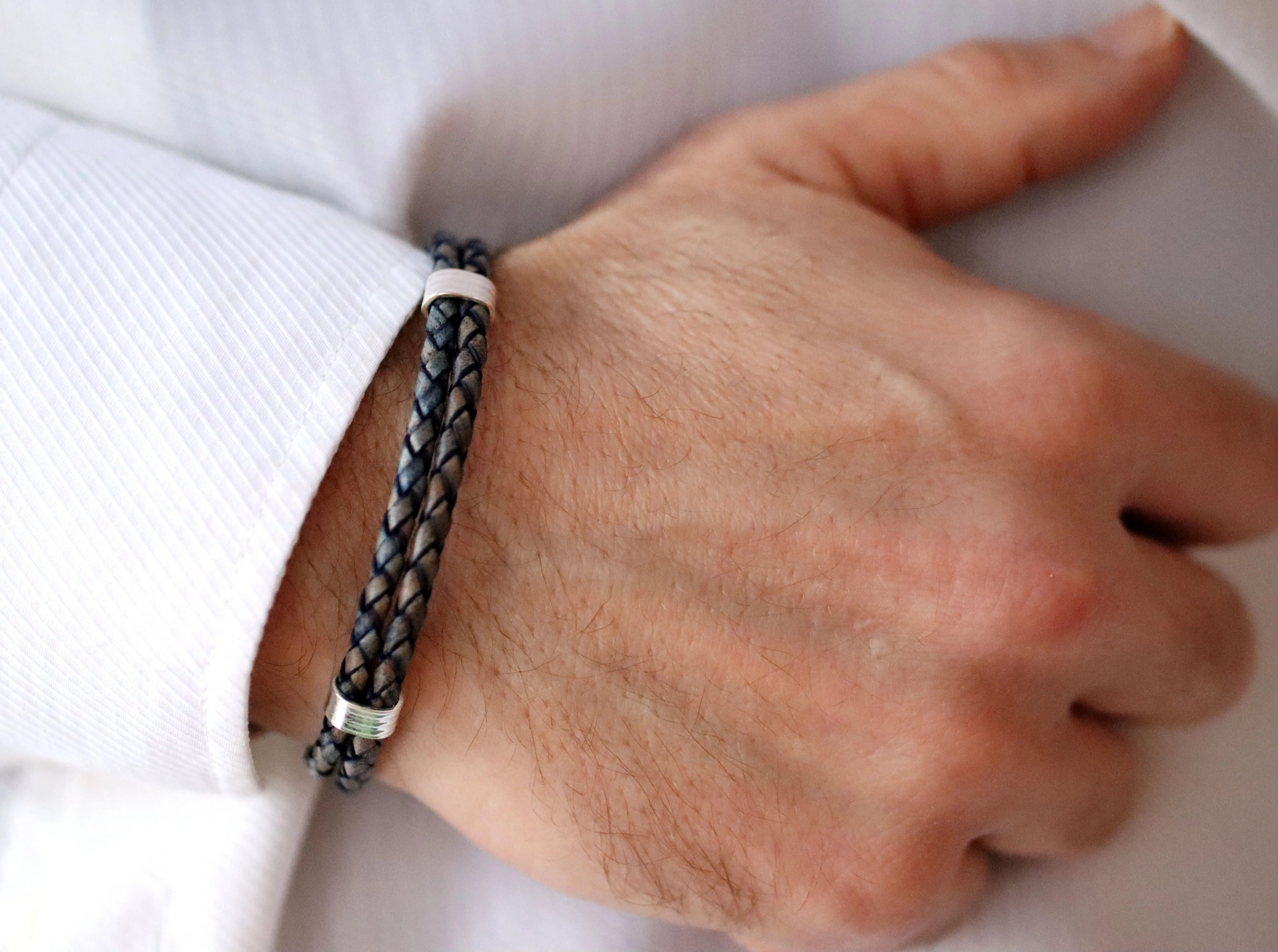 Double Layer Mens Leather Bracelet