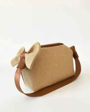 Elegant Jute Straw Handbag with Bow Detail