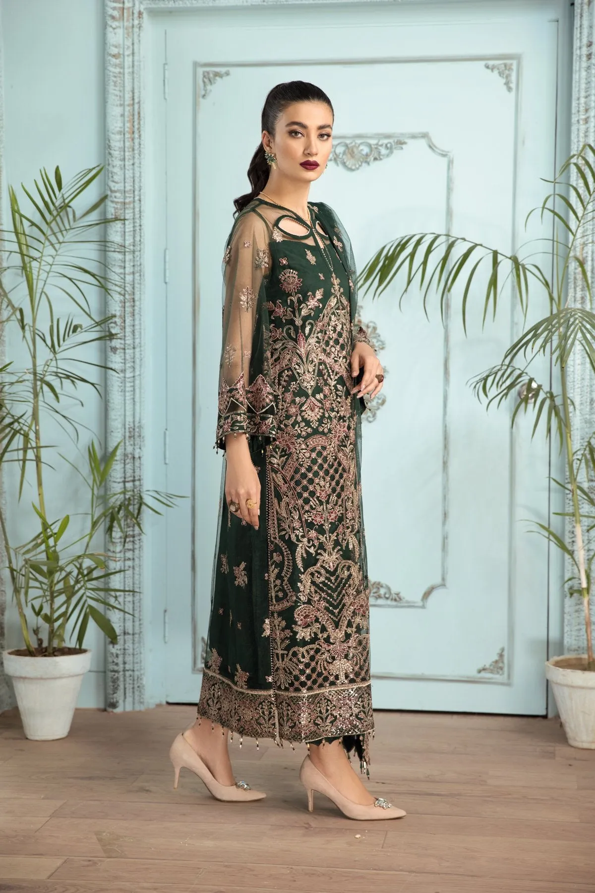 Elegant Lehenga Choli in Bottle Green Shade #PF293