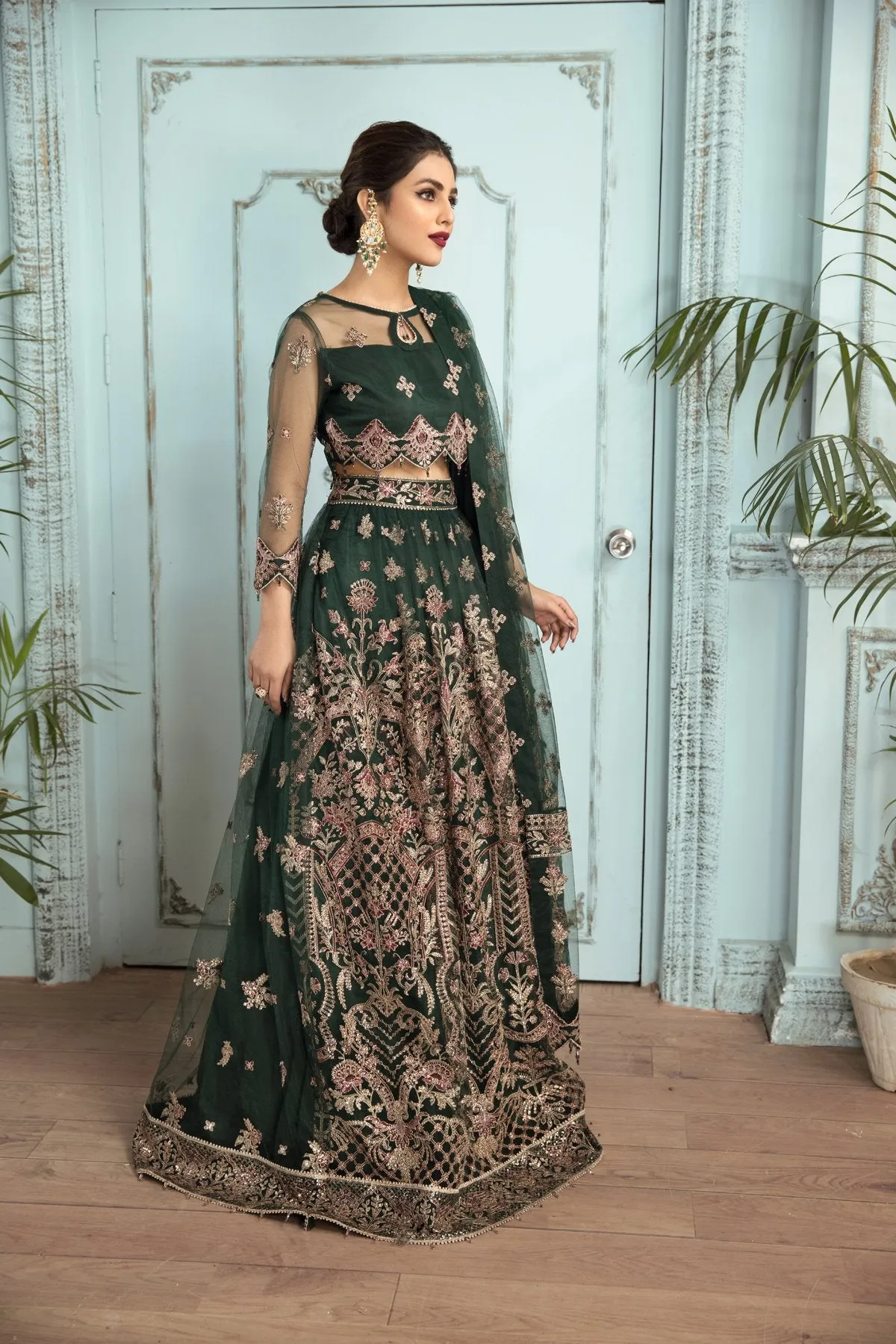 Elegant Lehenga Choli in Bottle Green Shade #PF293