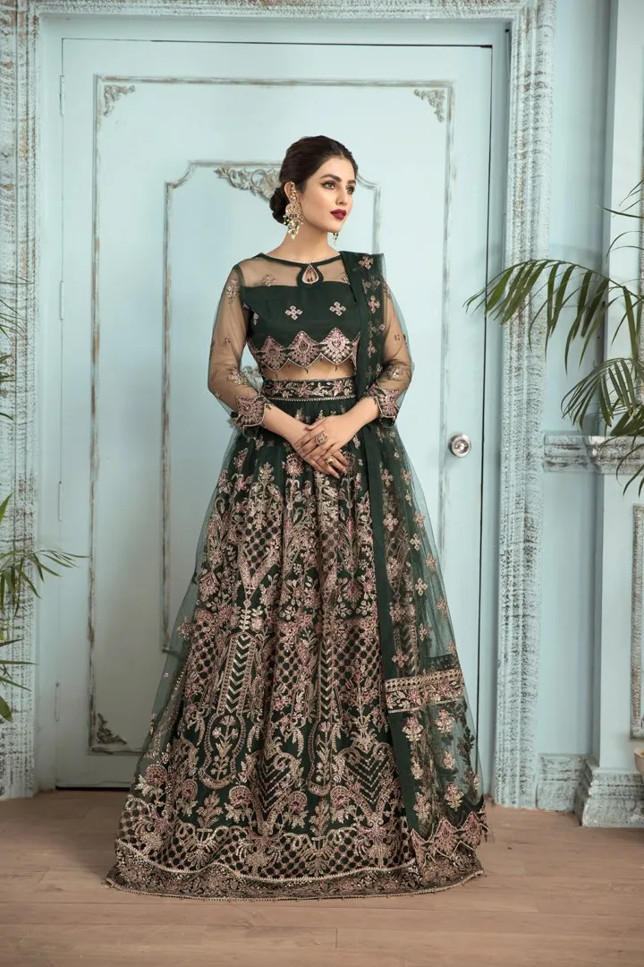 Elegant Lehenga Choli in Bottle Green Shade #PF293