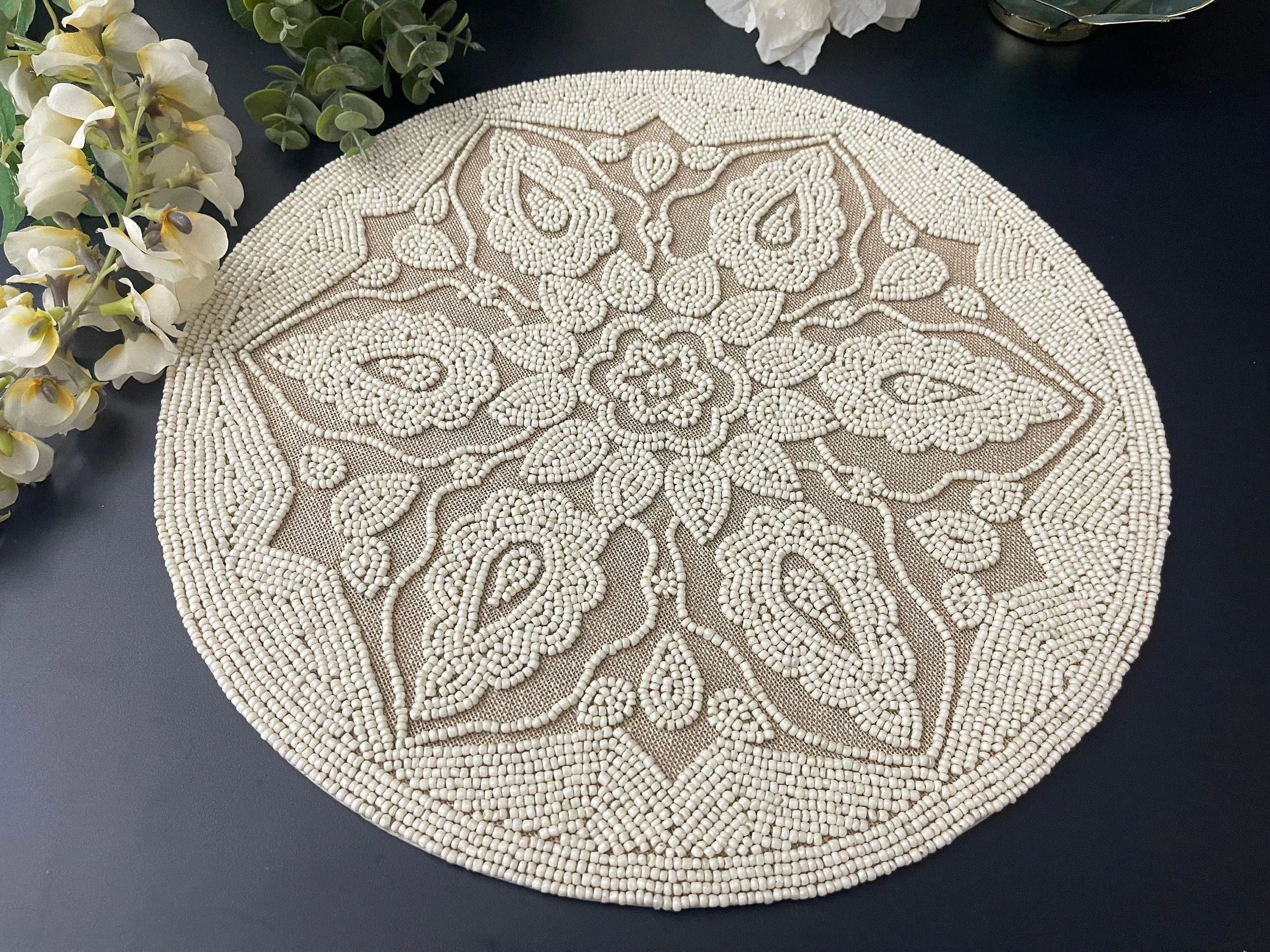 Ellen Round Jute and Bead Placemat - Set of 4