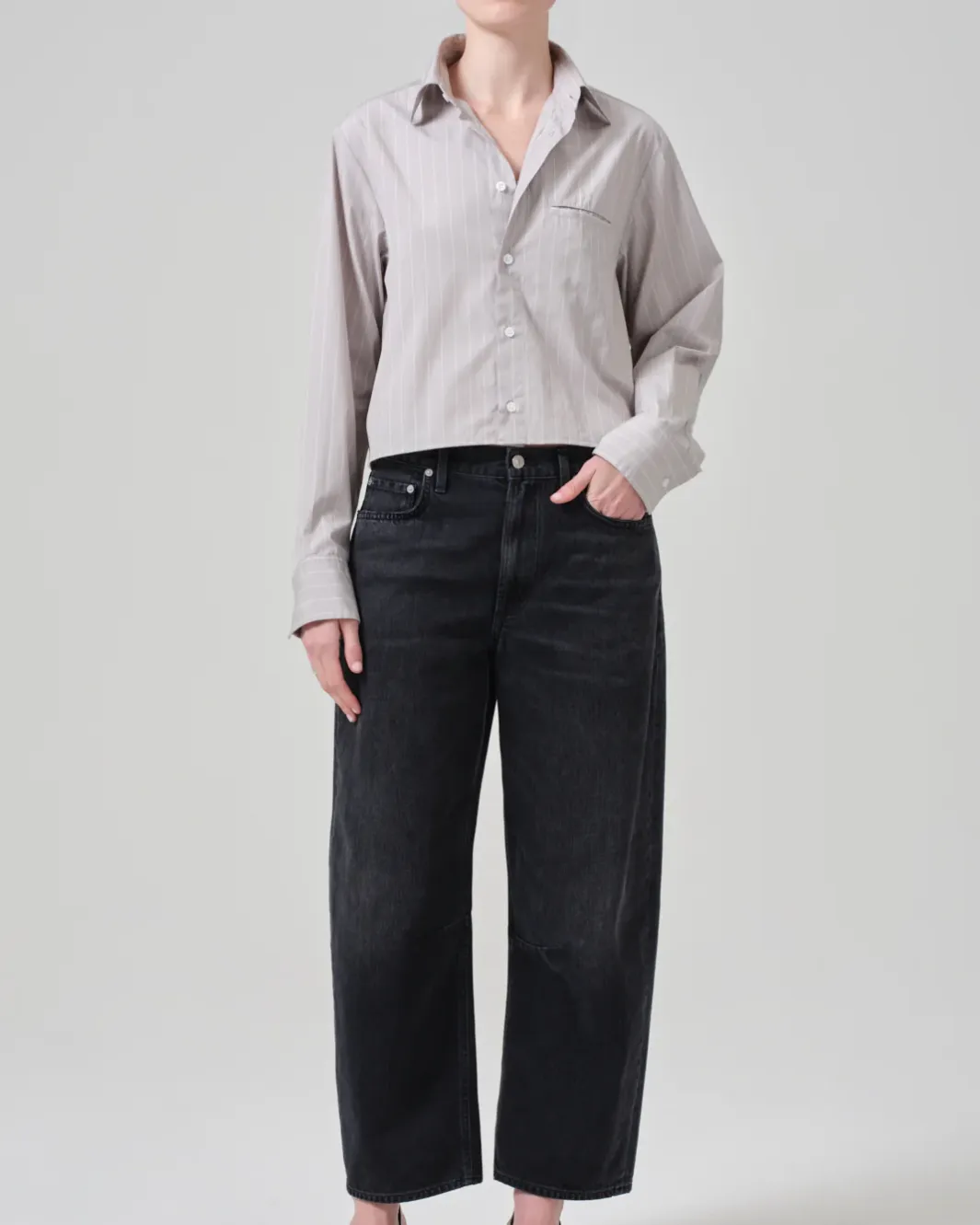 FINO CROPPED SHIRT IN TAILOR GREY STRIPE