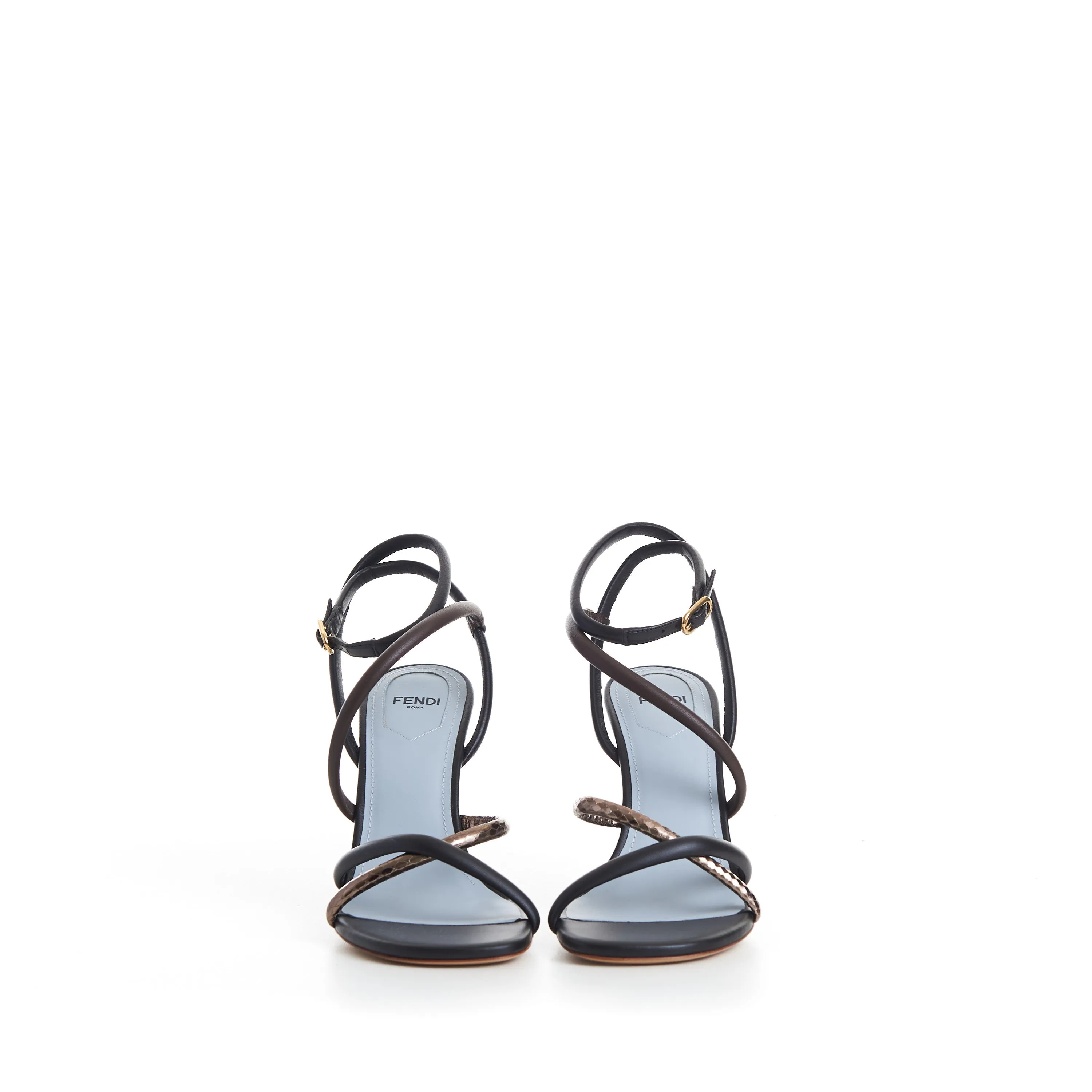 FIRST High Heel Sandals, Brown Black Nappa Leather, F Shape Heel