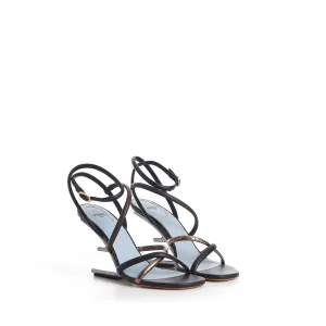 FIRST High Heel Sandals, Brown Black Nappa Leather, F Shape Heel