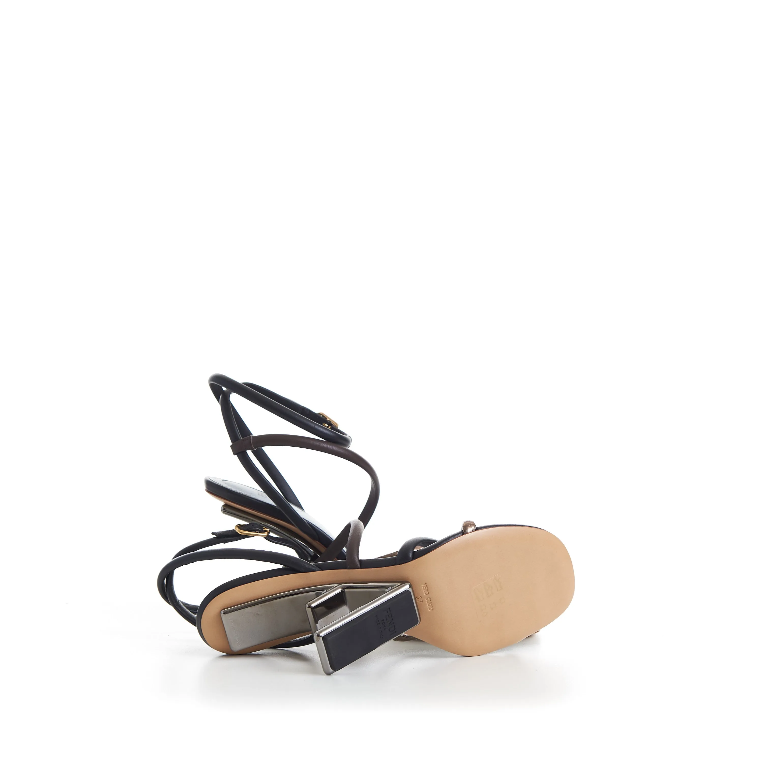 FIRST High Heel Sandals, Brown Black Nappa Leather, F Shape Heel