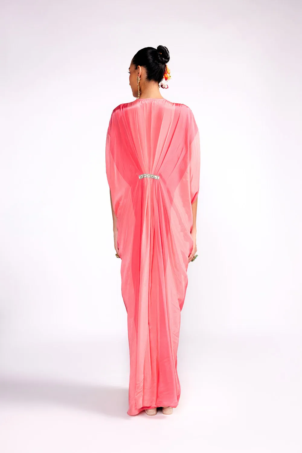 Flamingo Pink Color Block Drape Kaftan
