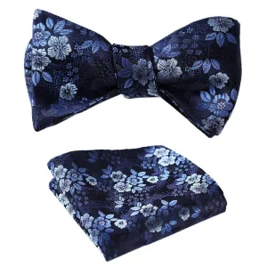 Floral Mens Silk Self tie Bow Tie with Pocket Squares Set