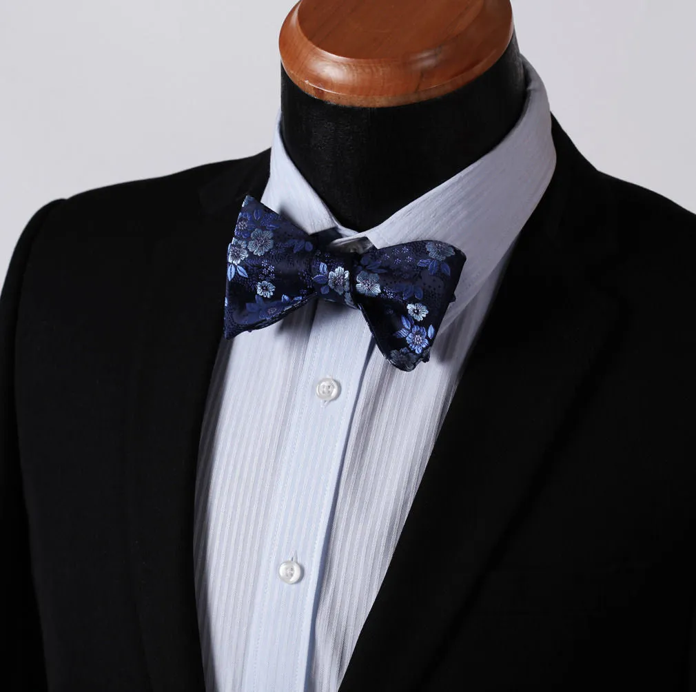 Floral Mens Silk Self tie Bow Tie with Pocket Squares Set