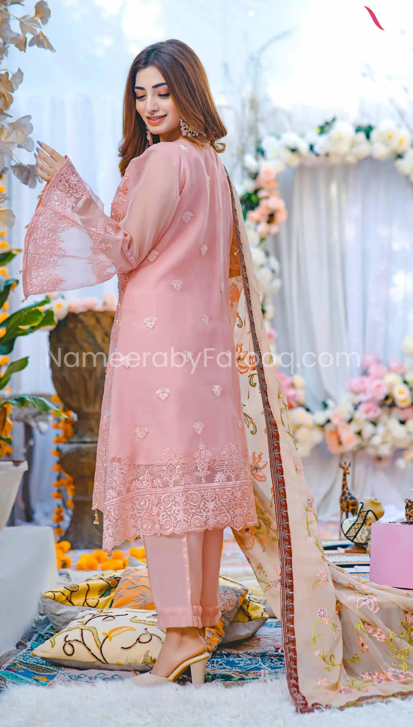 Formal Pakistani Dress Online in Soft Pink Color #PF239