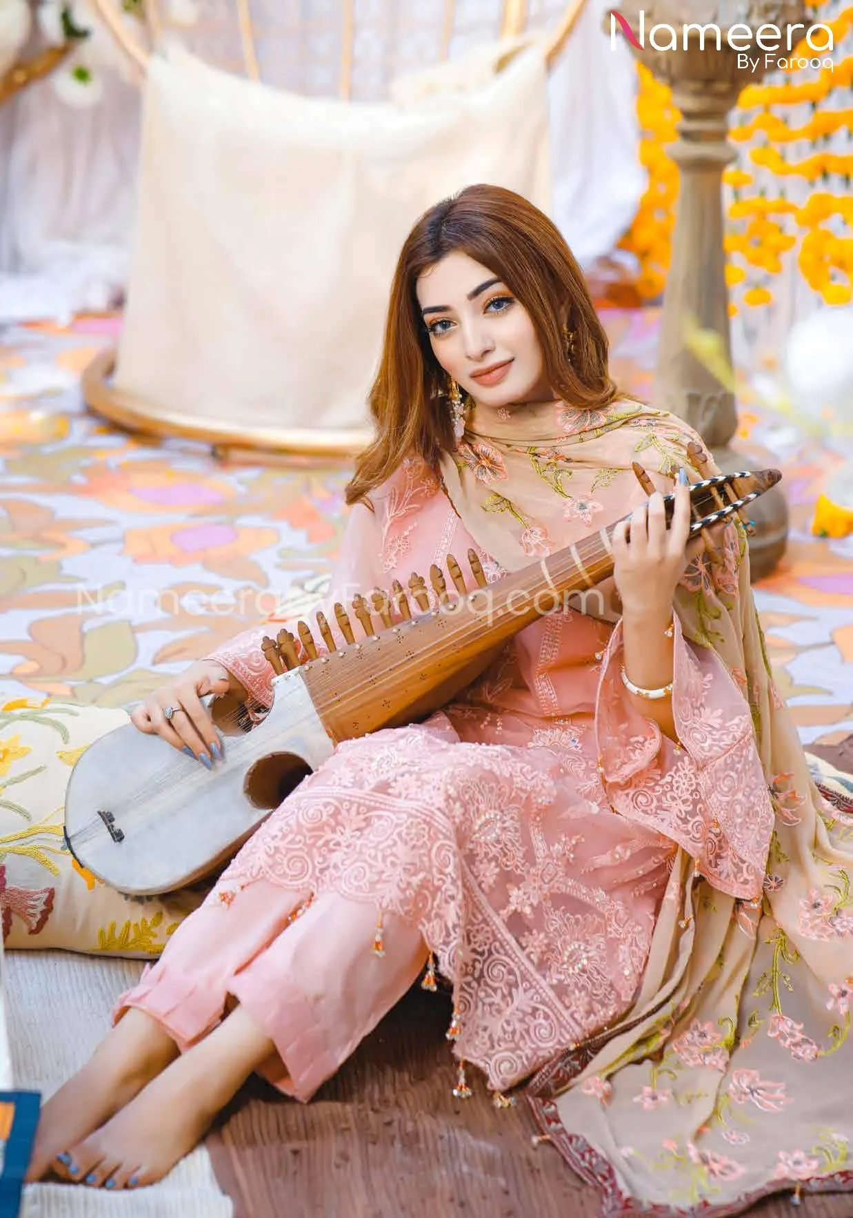 Formal Pakistani Dress Online in Soft Pink Color #PF239