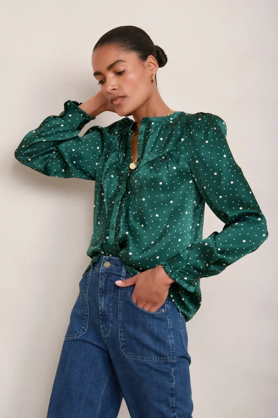 Freida Silk Blouse - Green Spot